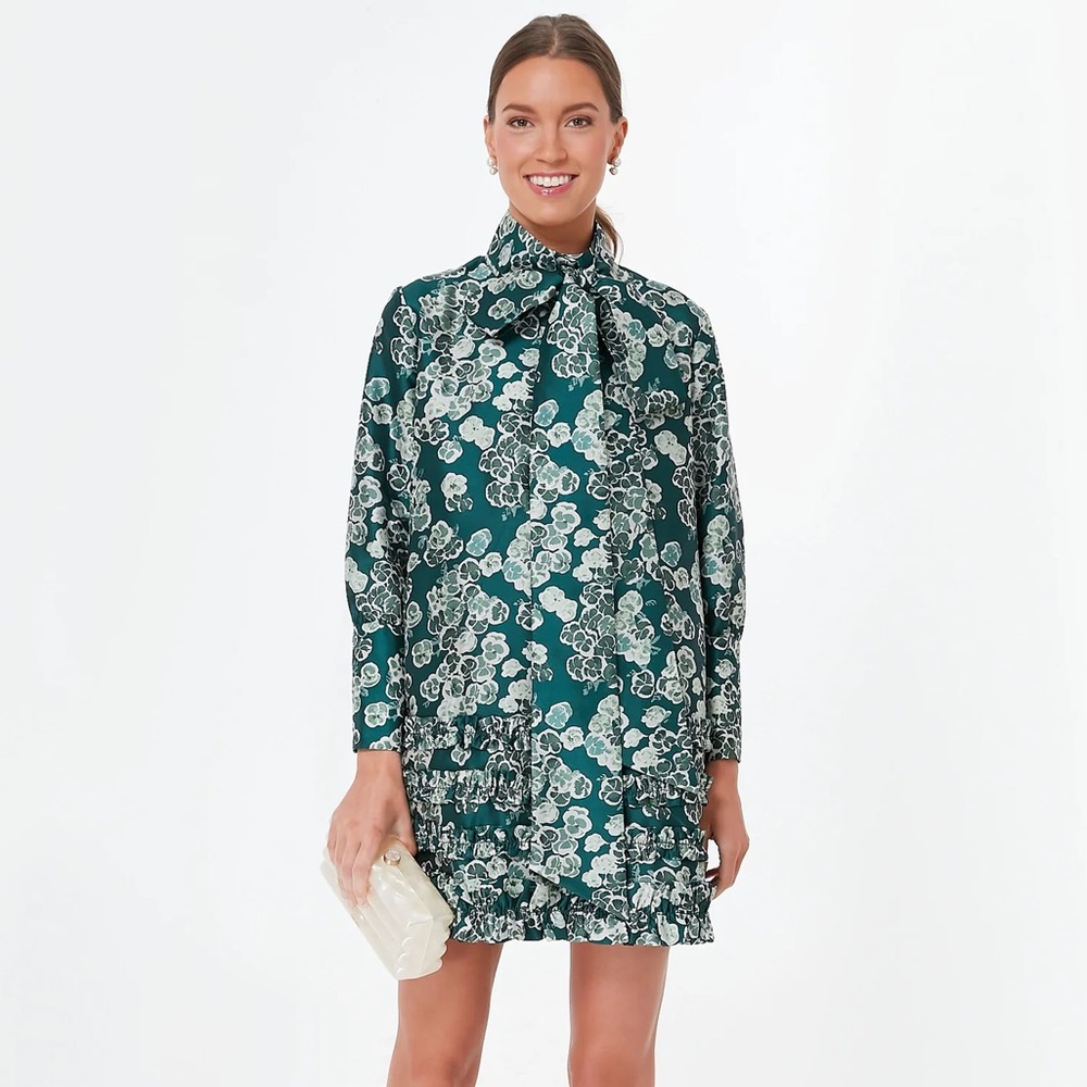 Tuckernuck Calypso Cosmos Celia Mini Dress Green Dress, Bow, Ruffles, Christmas